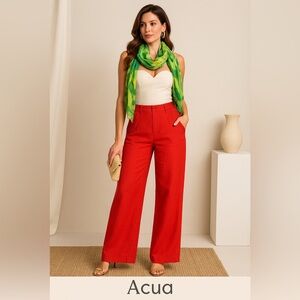 🧡Acua Woman's L Wide Leg Linen Pants Slacks Linen,Button's Zip Closure,Size Lg